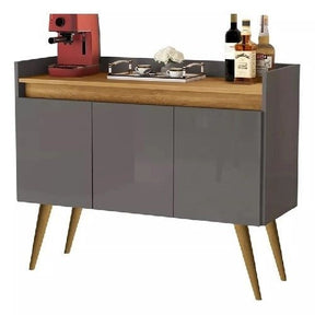 Aparador Buffet 3 Portas Com Pés Bar Veneza Delux Retrô 90cm CinzaNature – jlar Móveis